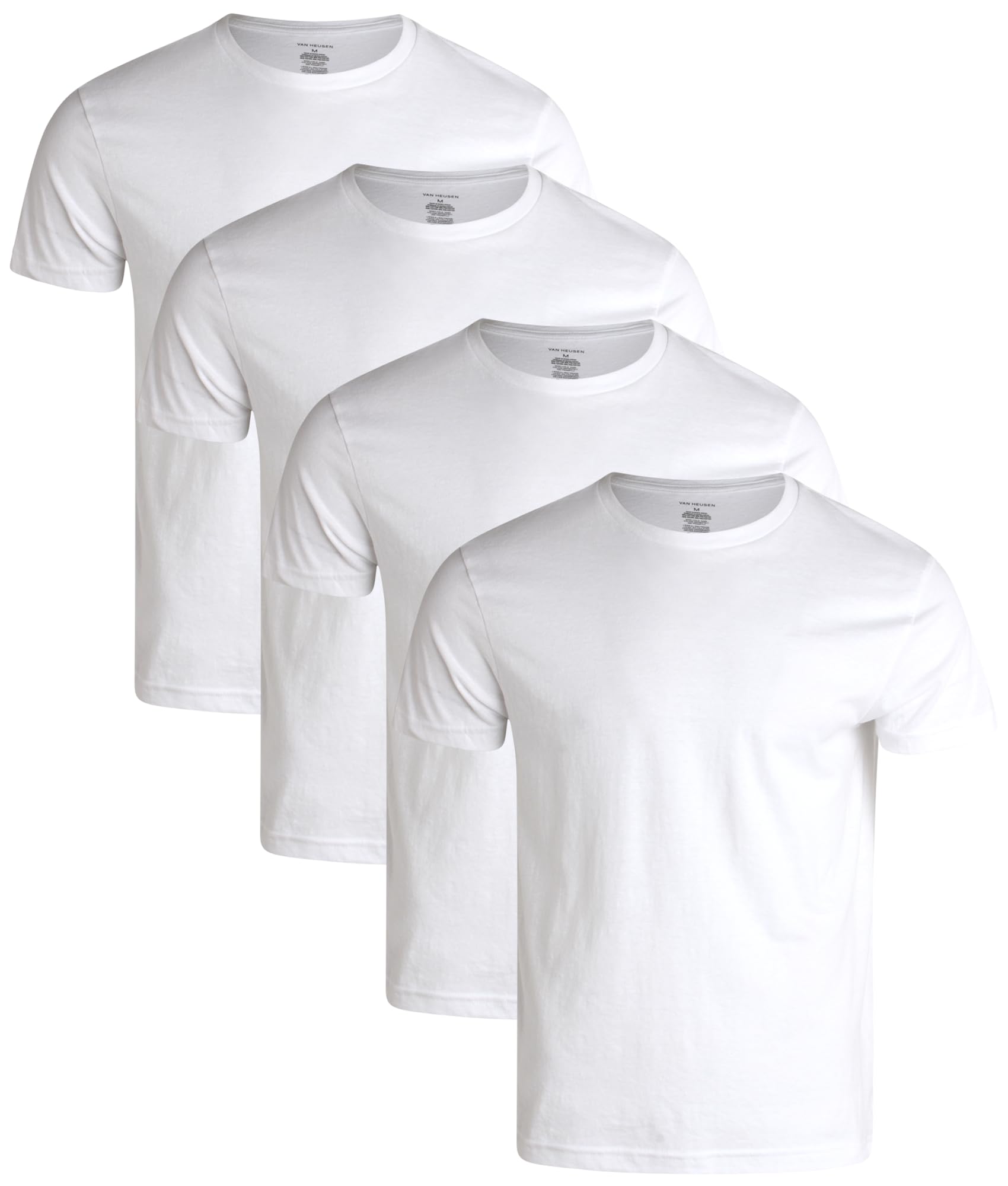 Van Heusen Mens Undershirts – 4 Pack Soft Short Sleeve V Neck and Crewneck White Shirt - Cotton Undershirts for Men (S-XL) Size Small White - Crew Neck